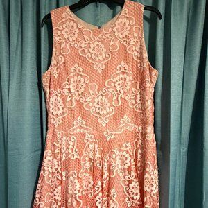 Danny & Nicole Coral colored lace Fit & Flare dress